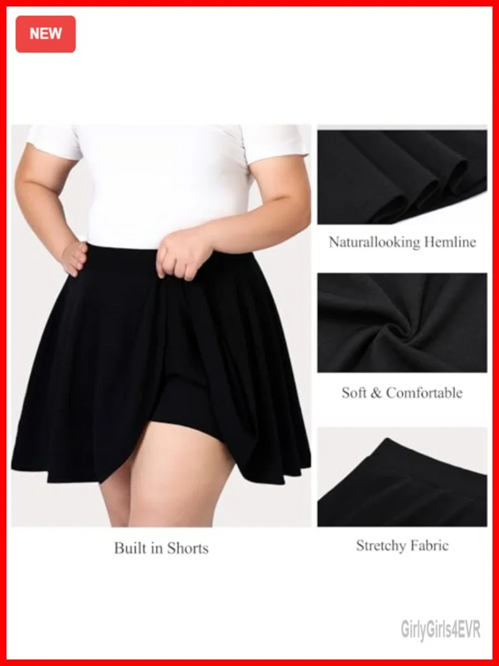 Plus Size High Waisted Pleated Tennis Skort with Built-in Shorts L-5XL Athletic